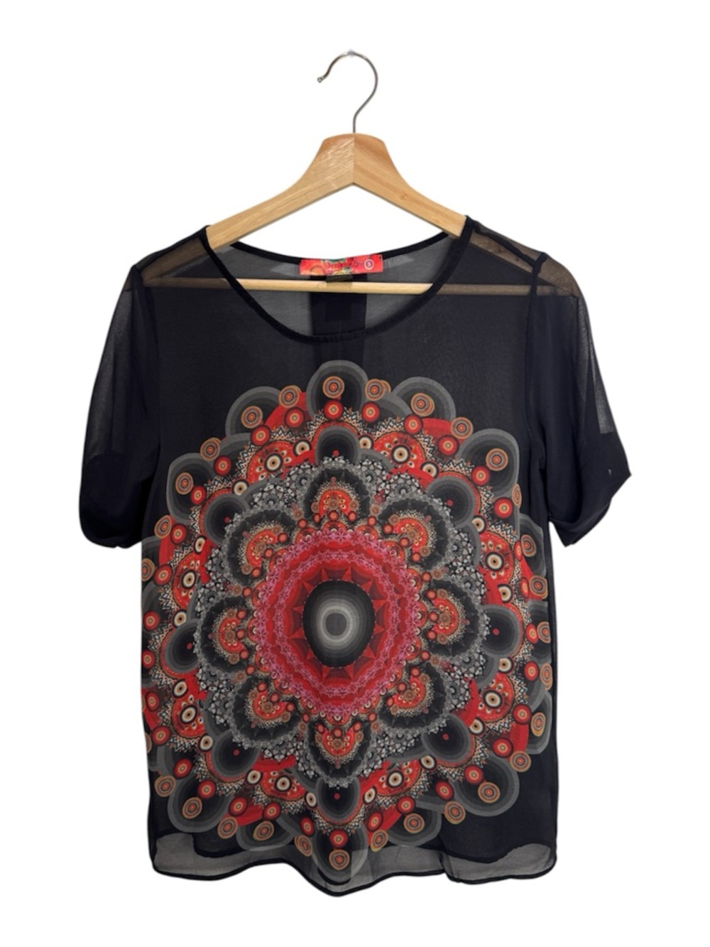 Desigual Mandala Print Sheer Top Size S Orig $78 Boho